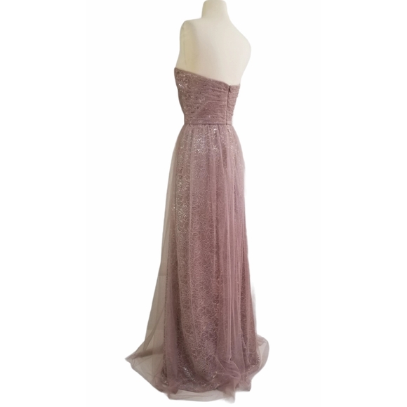 BELSOIE Mauve Strapless Metallic Lace Dress 14 - Picture 7 of 14